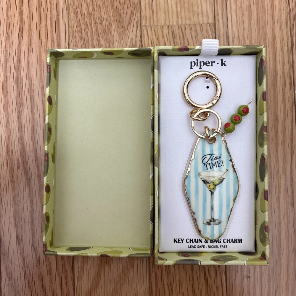 Piper K Tini Time Key Chain Bag Charm Martini Glass Design NIB Gift Box